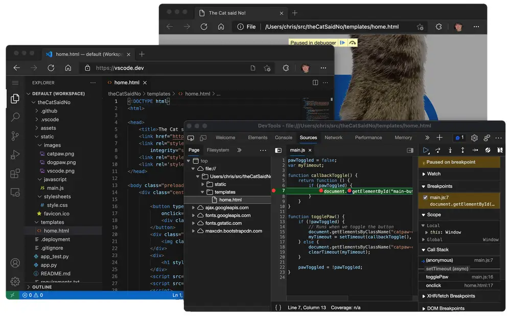 Capture d'écran de Visual Studio Code ouvert dans un navigateur