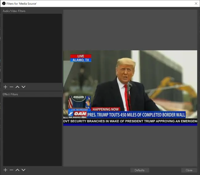 Capture d'écran du plugin de fond virtuel OBS