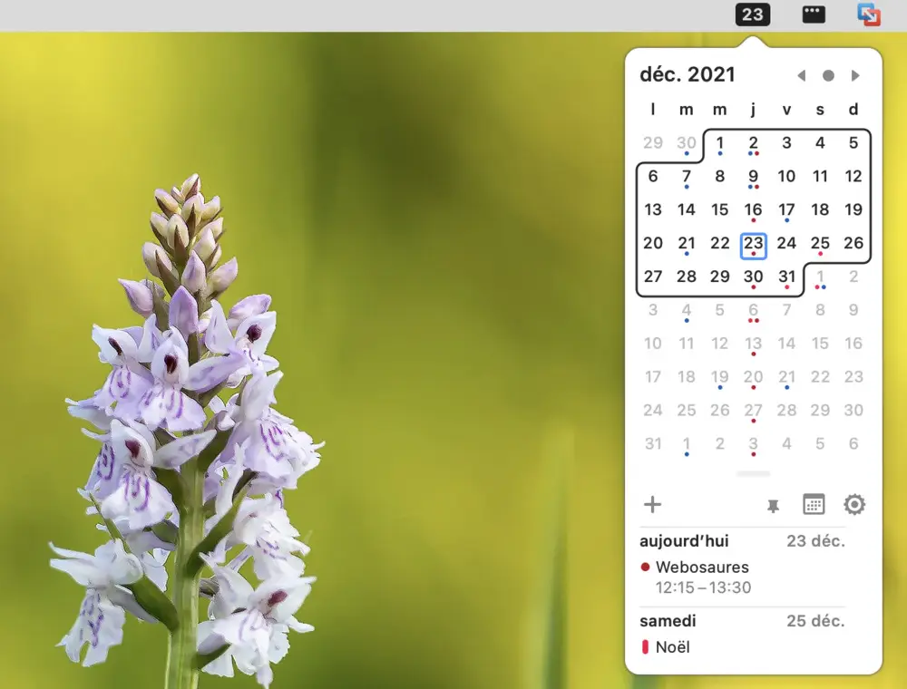 Capture d'écran de l'interface Itsycal pour Mac