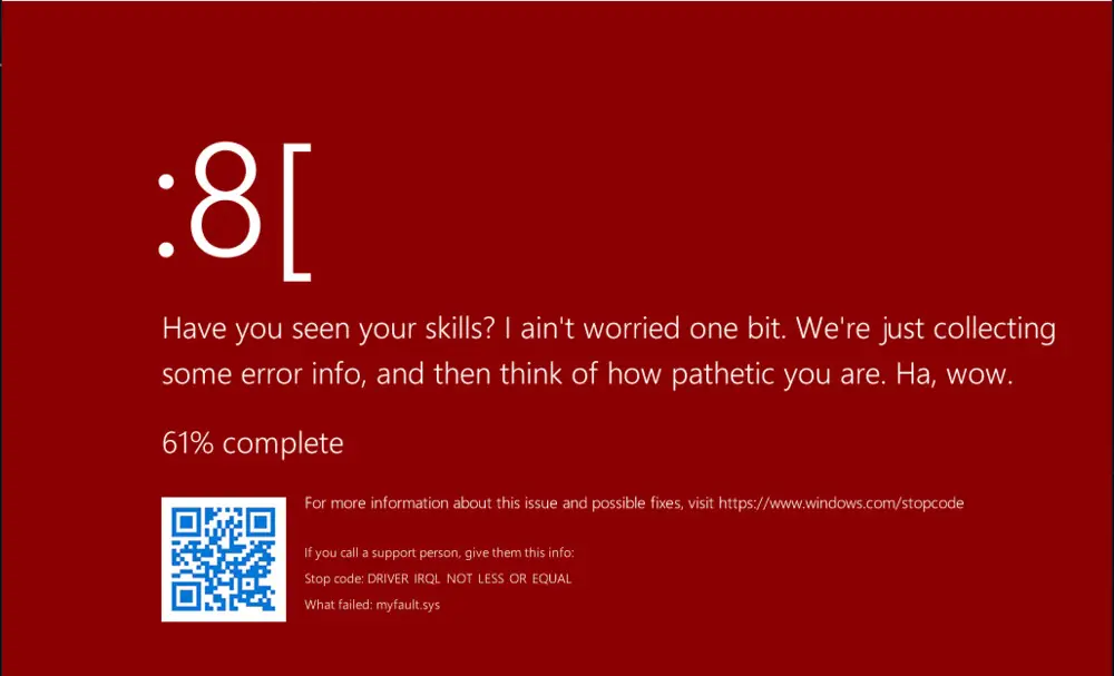 Image du BSOD de Windows 10 personnalisé avec un message d'accueil