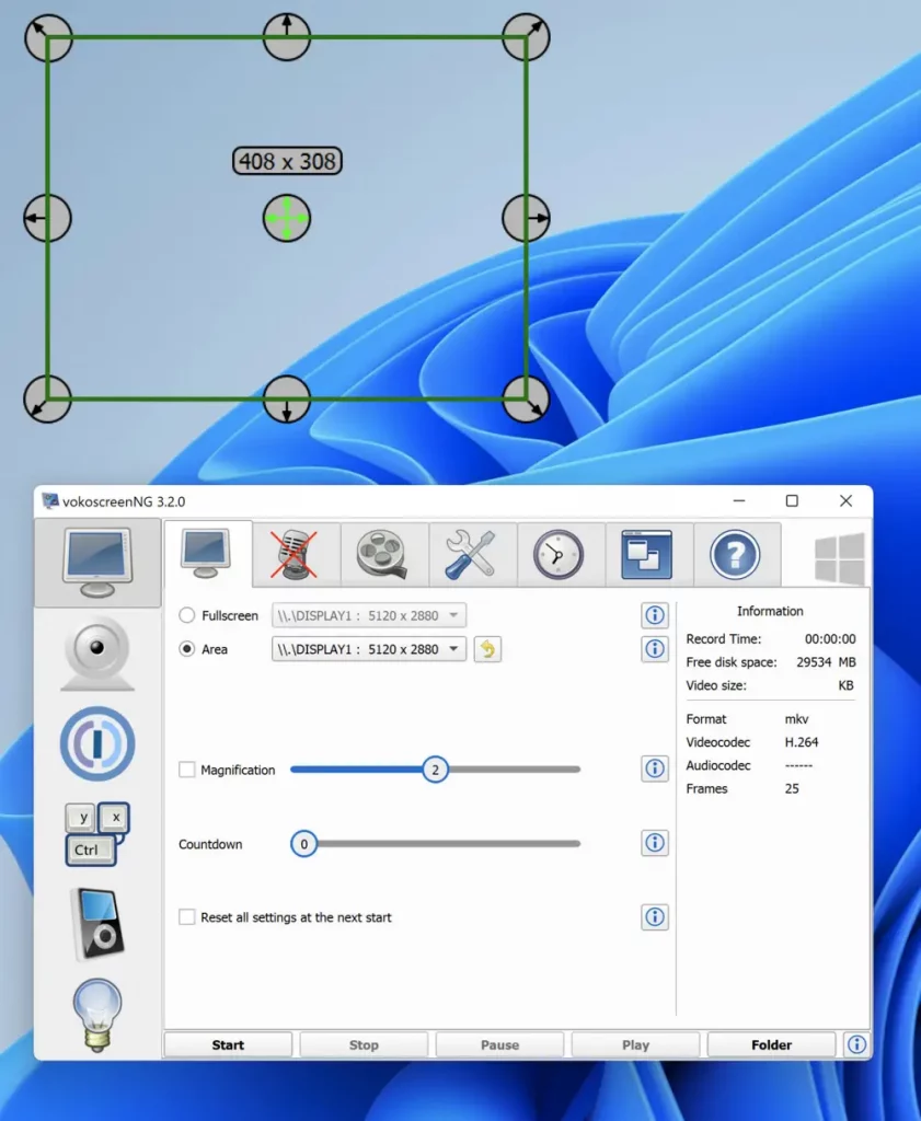 Capture d'écran de l'interface de VokoscreenNG sous Windows