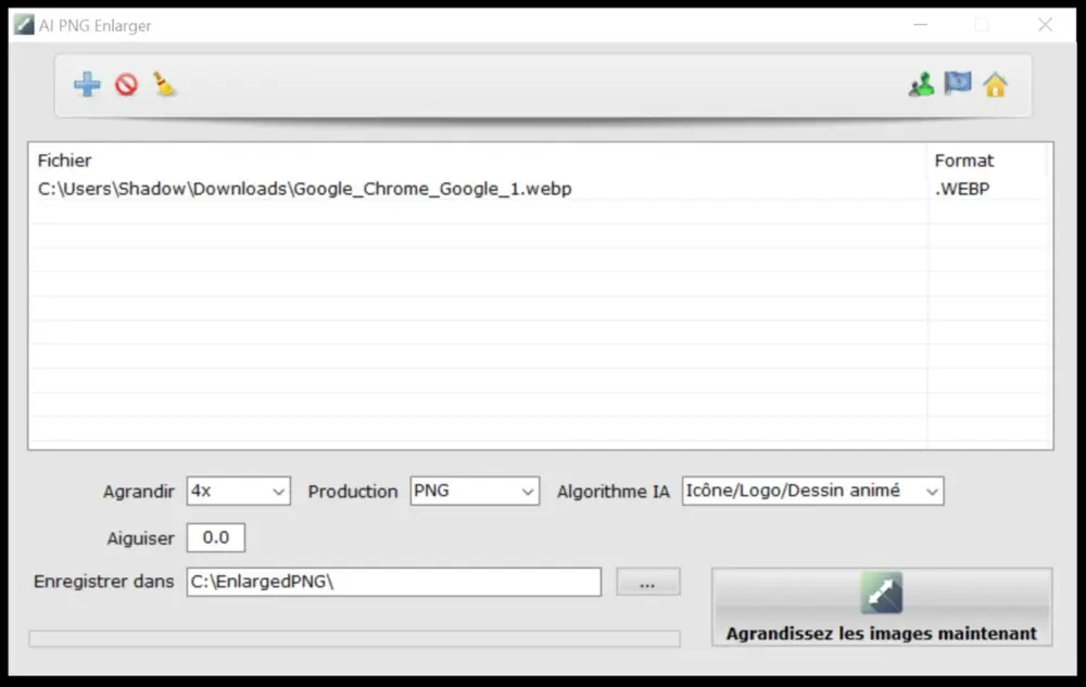 Capture d'écran du logiciel d'amélioration d'images sur Windows