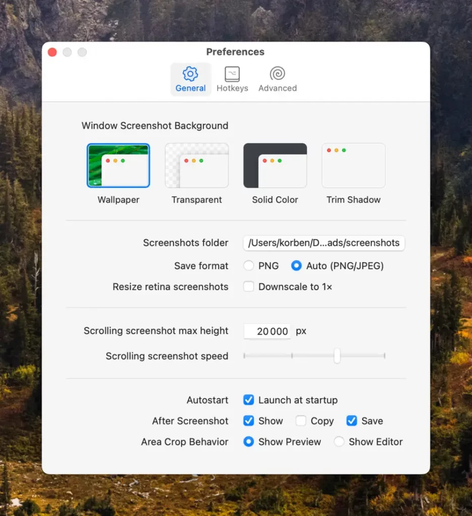 Interface utilisateur de Shottr pour la capture d'écran sur Mac