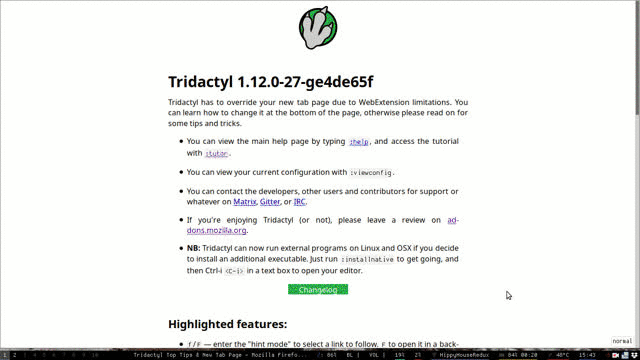 Capture d'écran de Tridactyl - Utilisez Firefox avec les raccourcis de Vim