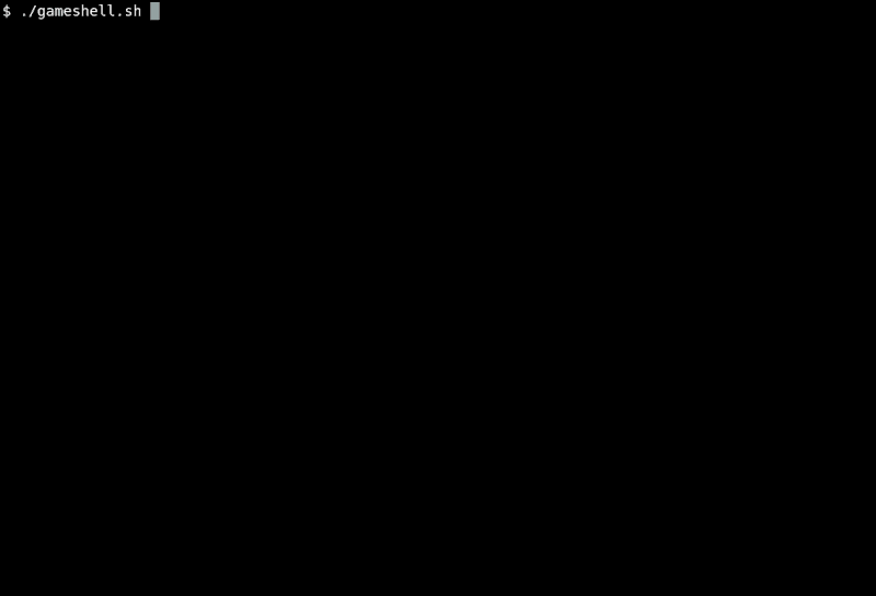 Capture d'écran du jeu GameShell montrant une session de terminal avec des commandes Unix