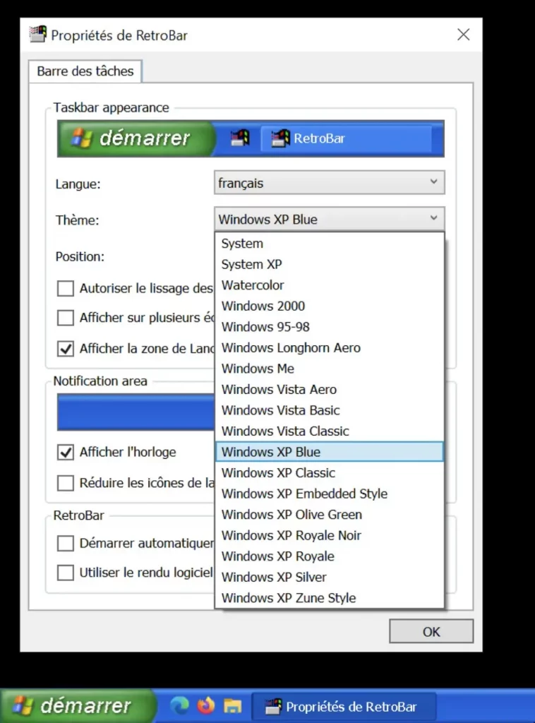 Capture d'écran d'un ordinateur avec la barre des tâches de Windows XP
