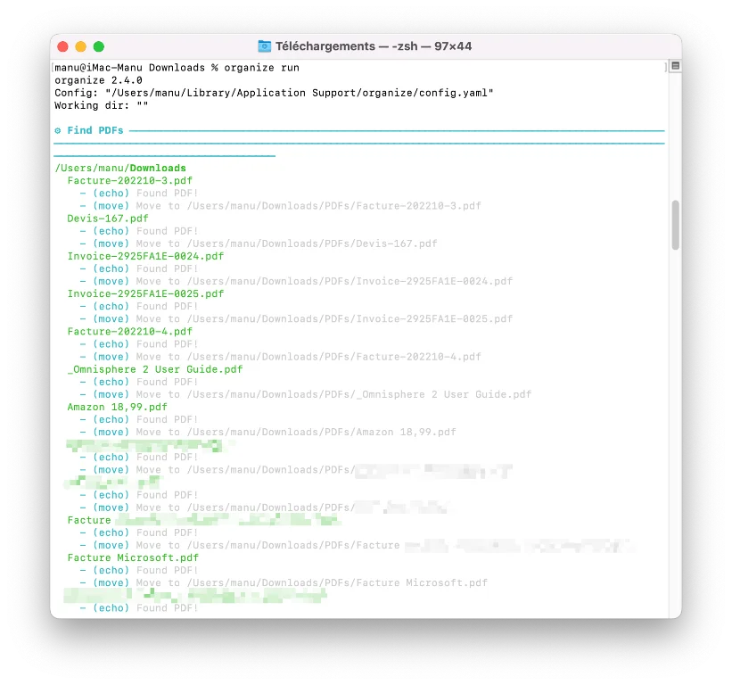 Capture d'écran du logiciel Organize présentant son interface utilisateur