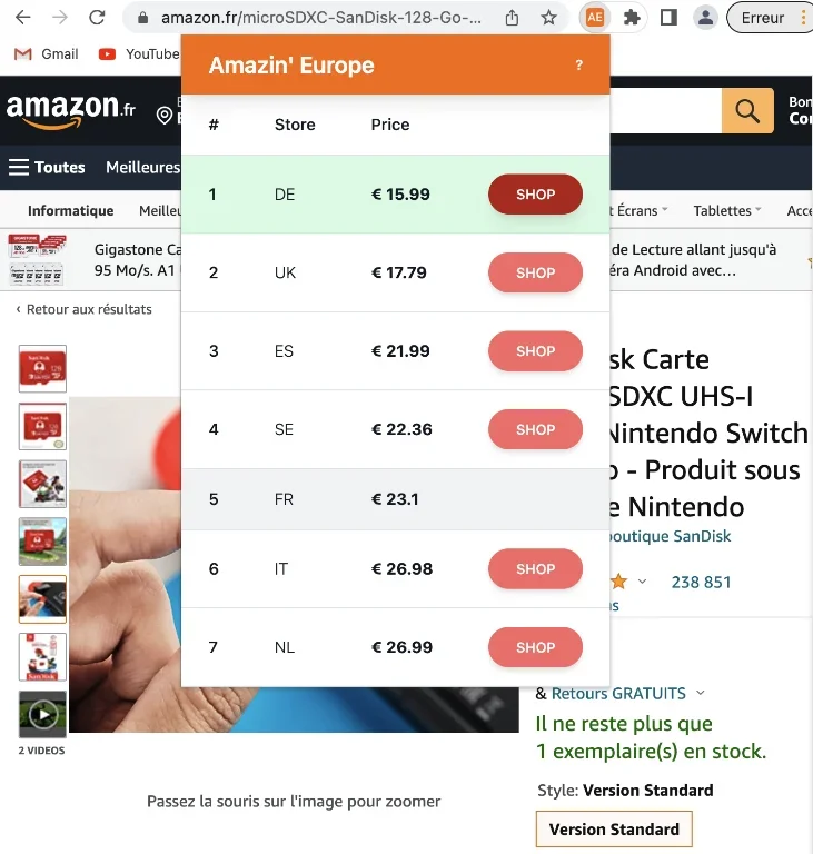 Comparaison de prix entre Amazon et d'autres sites de vente en ligne
