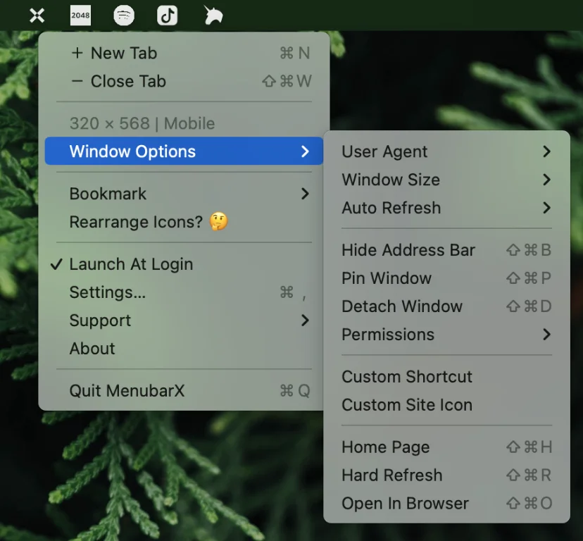 MenubarX - Personnalisation de la barre de menu macOS avec des raccourcis clavier