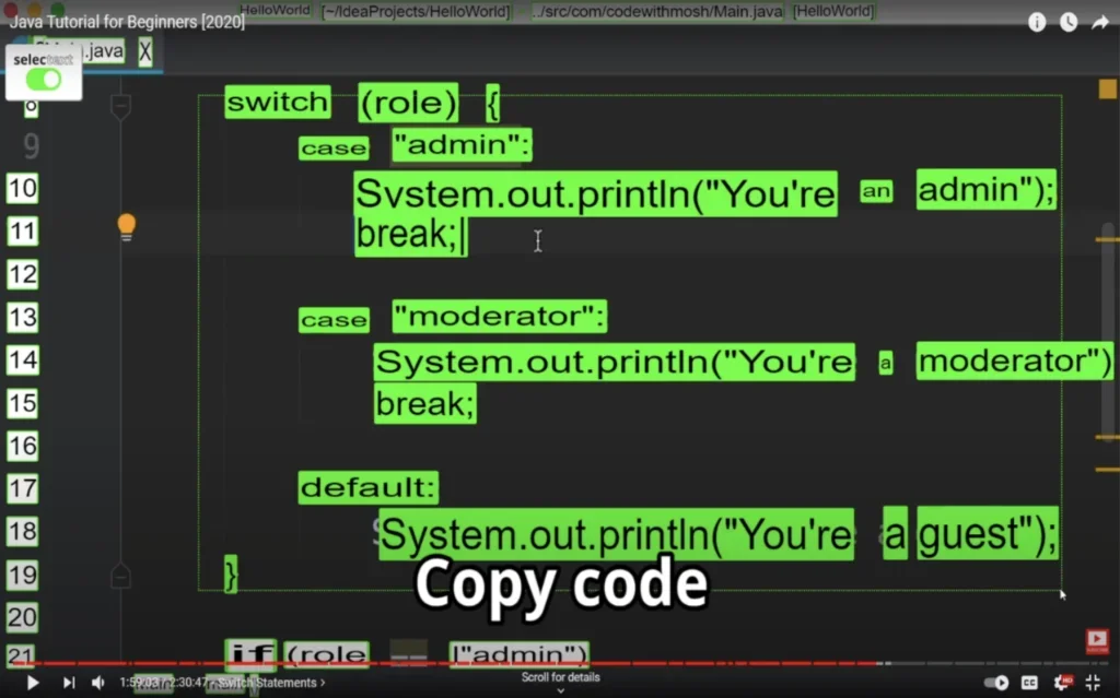 Capture d'écran d'une vidéo Youtube montrant le texte à copier