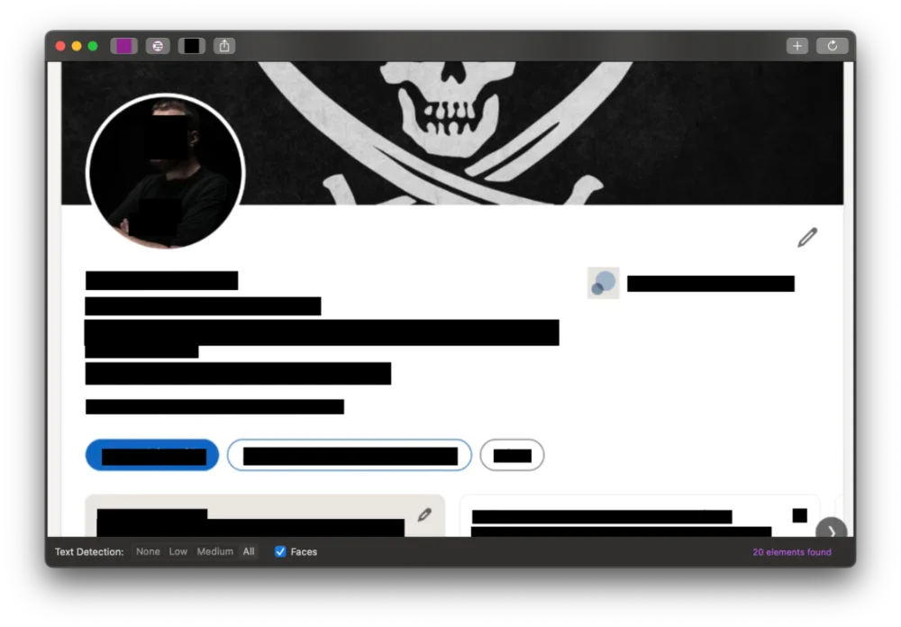 Capture d'écran de l'interface d'un logiciel de caviardage