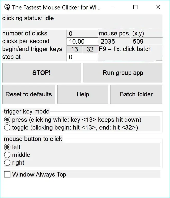Interface du logiciel d'autoclicker pour Cookie Clicker