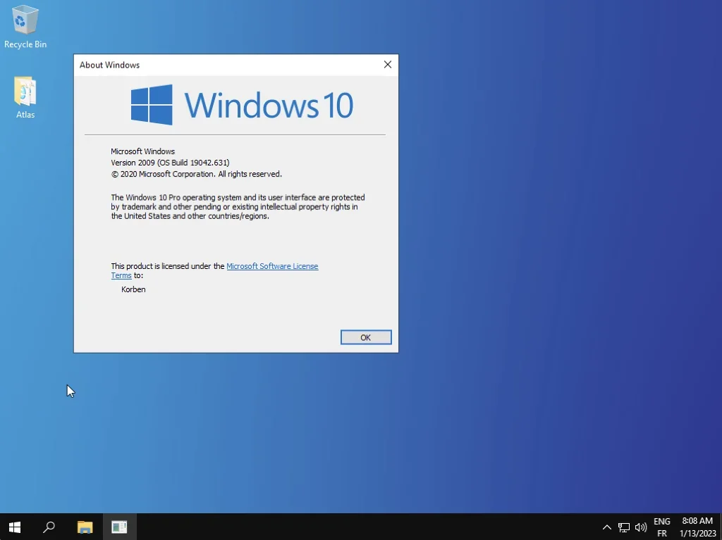 Capture d'écran du bureau d'Atlas - Le Windows 10 optimisé