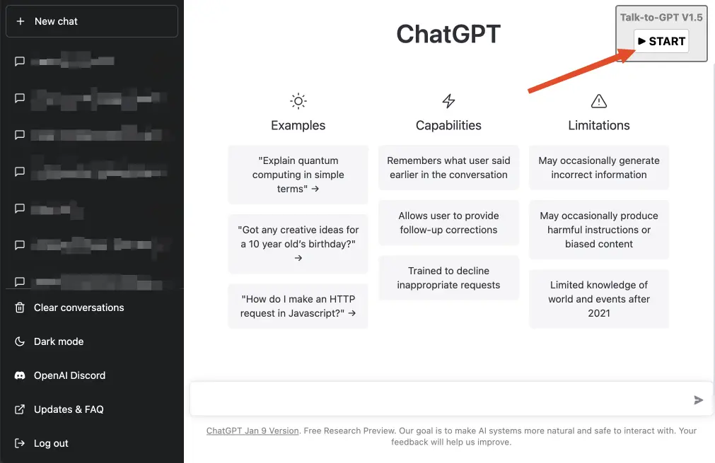 Capture d'écran de l'interface utilisateur de ChatGPT
