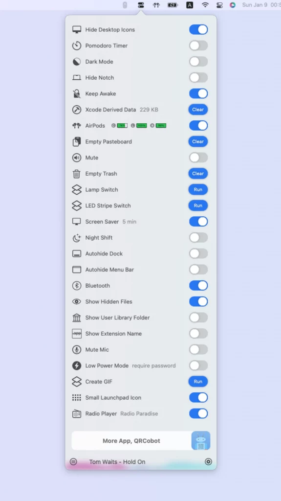 Capture d'écran de l'interface utilisateur d'OnlySwitch sur macOS