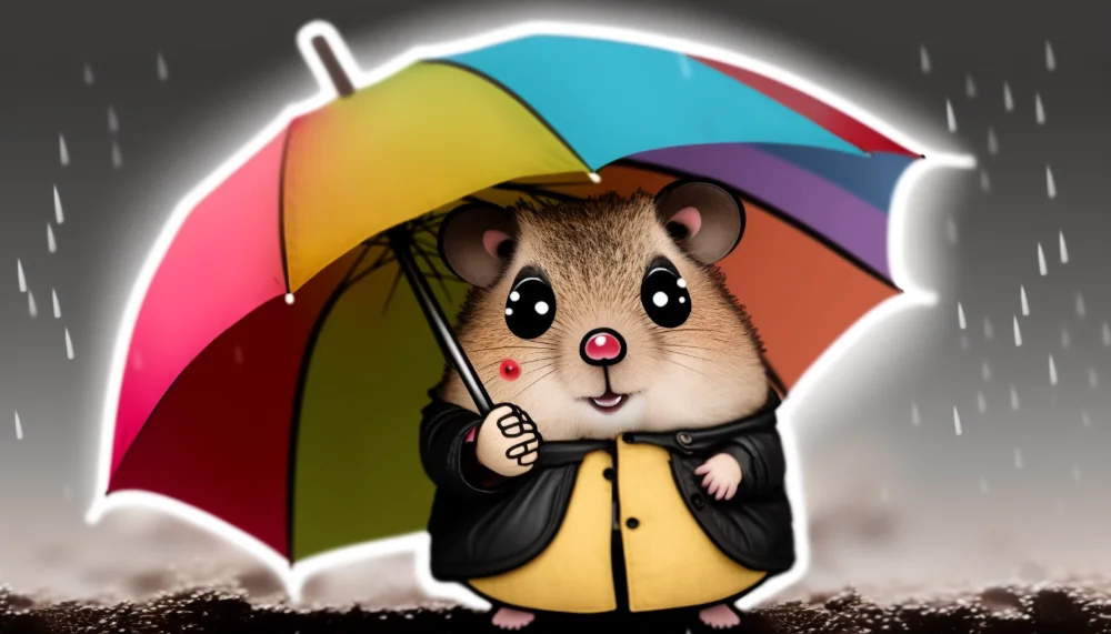 Manu23 a hamster in a trench coat with a multicolor umbrella d183bc63 6eac 413e b9ee 50e9cbc67017