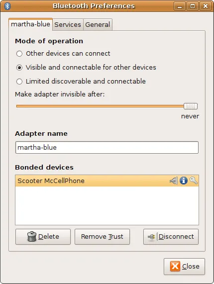 Image montrant une capture d'écran de la configuration Bluetooth sous Ubuntu