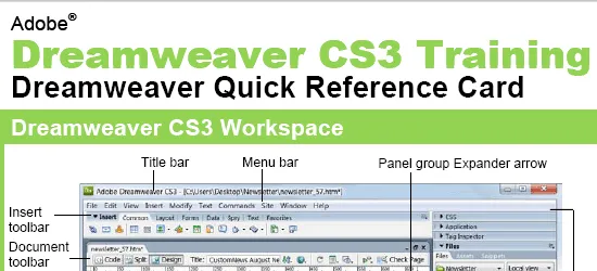 Dreamweaver Quick Reference Guide - screen shot.