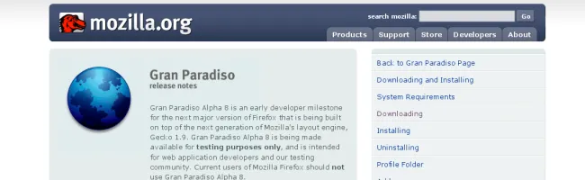 Capture d'écran de la page d'accueil de Firefox 3