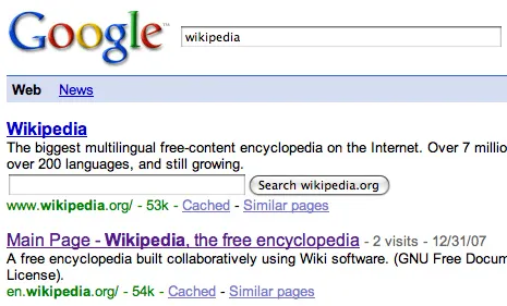 Capture d'écran de la page de résultats de Google avec des suggestions de recherche en bas de page