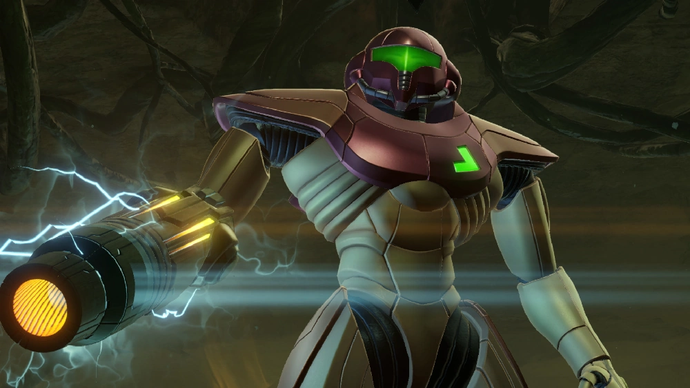 Metroid Prime ReMASTERCLASS gameplay screenshot showing Samus Aran in an alien environment