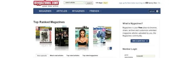 Capture d'écran du site Mygazines.com