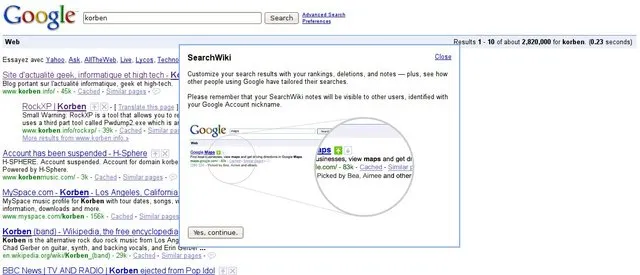 capture d'écran de la page de résultats de Google