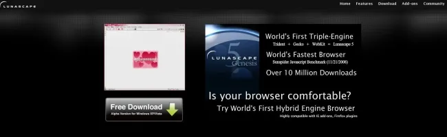 Capture d'écran de Lunascape, le browser multi-moteur, affichant la page d'accueil de Google