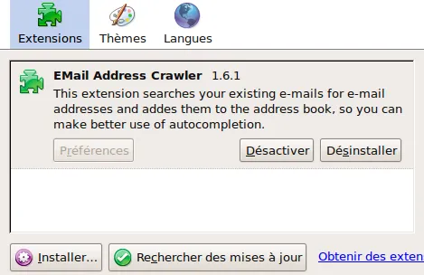 Capture d'écran de l'interface d'Address Crawler pour importer des adresses emails