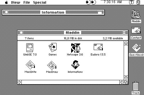 Macintosh en ligne : navigateur web affichant une page d'accueil