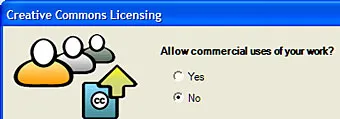 Capture d'écran de la page Web de la licence Creative Commons