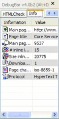 Capture d'écran de la barre de débogage d'Internet Explorer