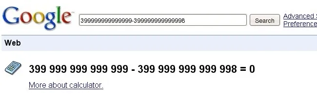 Capture d'écran de la page d'accueil de Google avec la calculatrice affichée et le message d'erreur « FAILED »