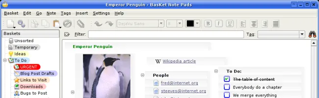 Capture d'écran de l'interface de Basket - Le remplaçant open source de Microsoft OneNote