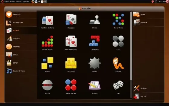 Capture d'écran de l'interface utilisateur d'Ubuntu Netbook Remix