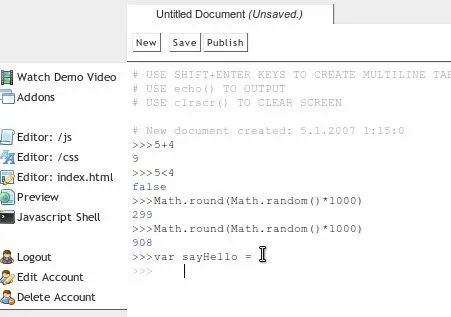 Capture d'écran de l'interface de Rainbow9 avec édition de code javascript en ligne