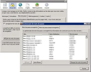 Capture d'écran de la page de gestion des mots de passe dans Firefox