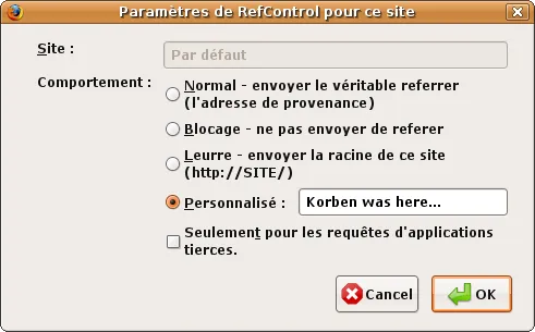Capture d'écran de la page d'accueil de Refcontrol, un outil de contrôle de referers