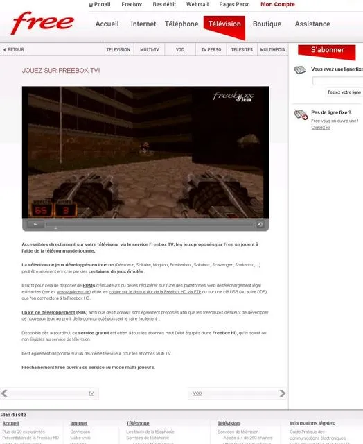 Capture d'écran d'un jeu sur la Freebox