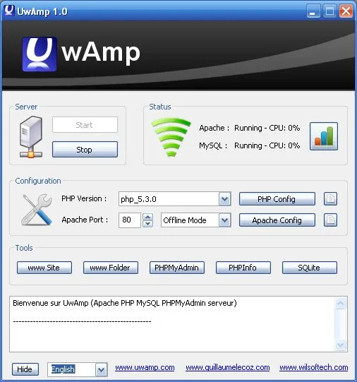 Capture d'écran de l'interface d'UwAmp