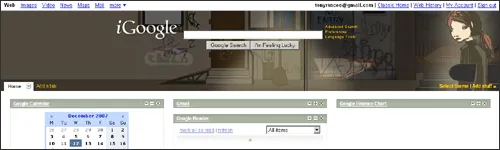 Capture d'écran montrant les options de personnalisation de thème dans iGoogle