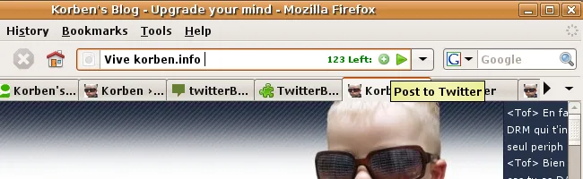 Capture d'écran montrant la barre d'adresse de Firefox avec l'icône Twitter