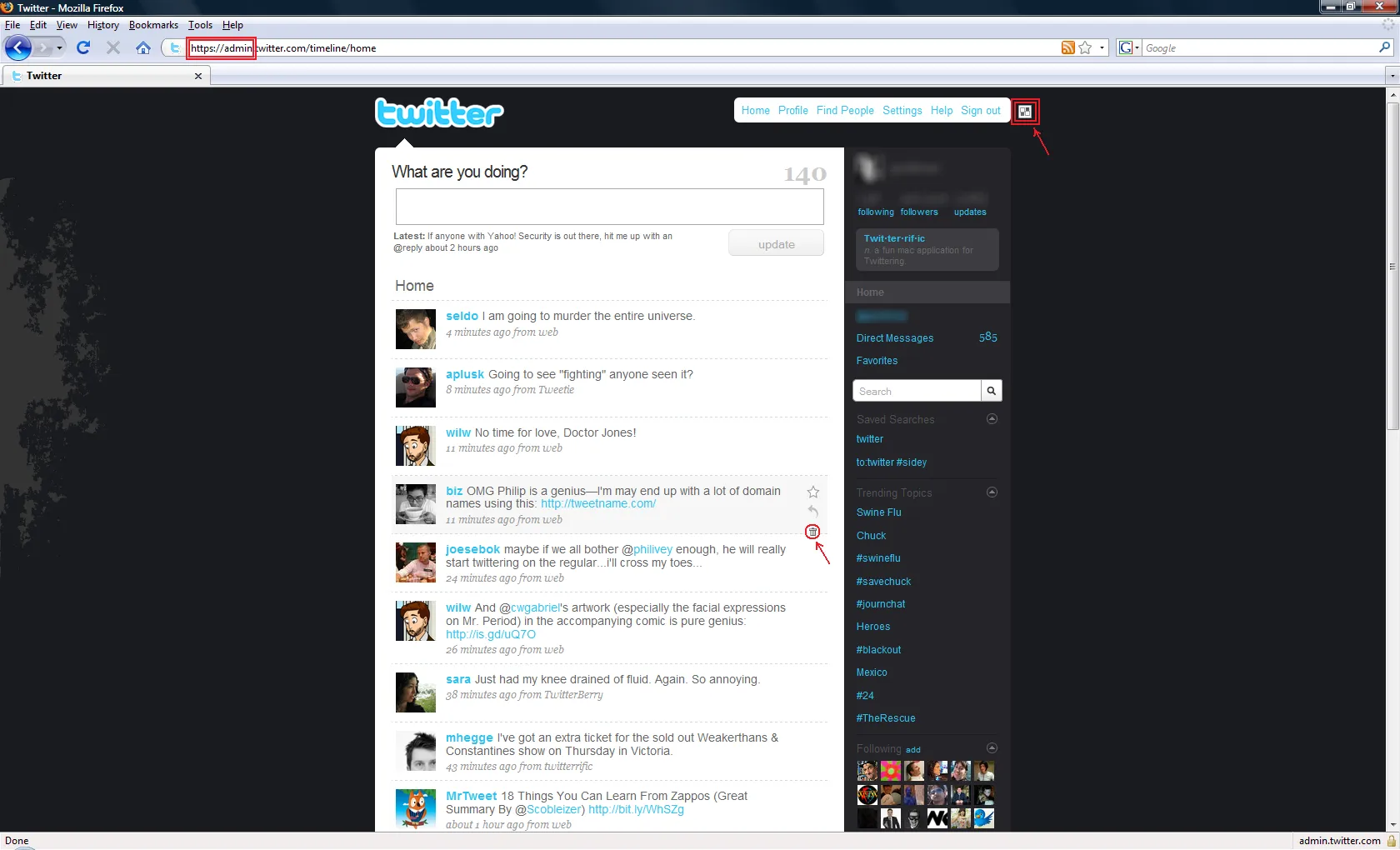 Capture d'écran de l'interface admin de Twitter piratée