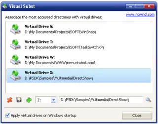 Capture d'écran de Visual Subst - Configuration des disques virtuels