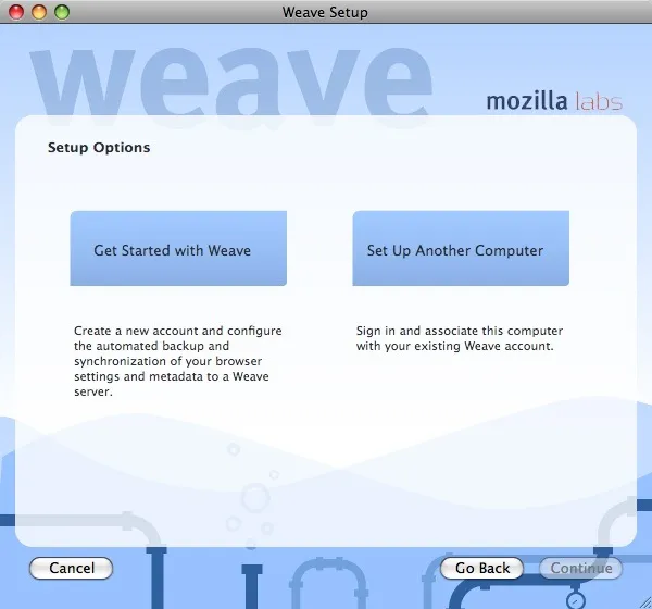 Interface utilisateur de Mozilla Weave version 0.2