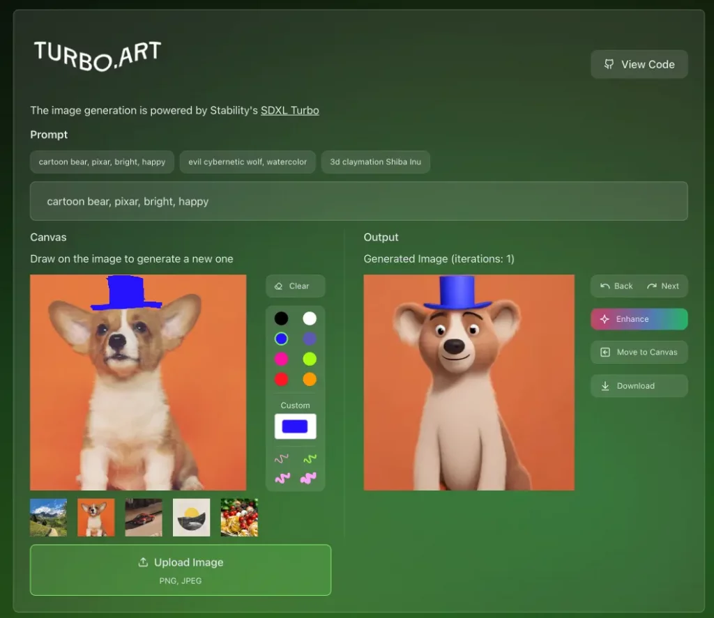 Turbo Art – Jouez avec SDXL Turbo pour de la génération d’image créative et en temps réel